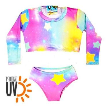 Imagem de Biquini Infantil + Blusa Cropped Proteção Solar Uv50 Estrela - anjo da