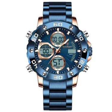 Imagem de Relógio dupla exibição tempo digital masculino eletrônico - Azul - POE