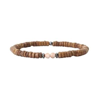 Imagem de Pulseira Masculina De Contas De Coco Natural E Madeira Com Pedra Olho 