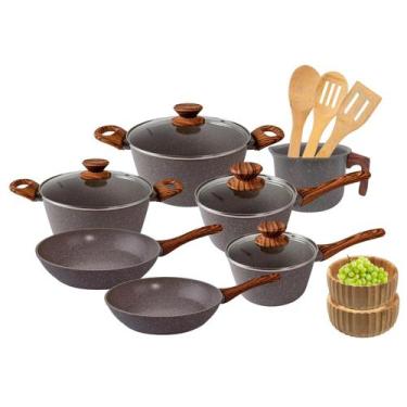 Imagem de Jogo de Panelas Antiaderente Cerâmico Fogão Indução Kit 12 Peças Cook 