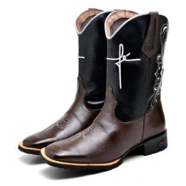 Imagem de Bota Texana Em Couro Masculino Com Cano Bordado E Bico Quadrado-Masculino