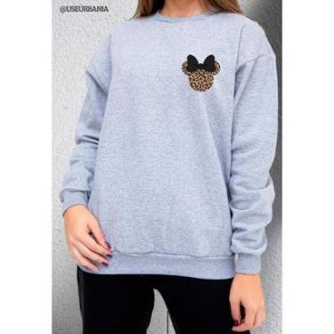 Imagem de Moletom Feminino Careca Gola Redonda Sem Capuz Estampa laço minie Onça Casual Inverno-Feminino