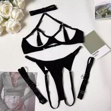 Imagem de Conjunto de Lingerie Cortar Halter ElaShopp, Preto