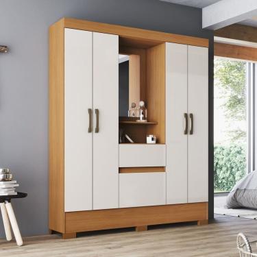 Imagem de Guarda-roupa Solteiro 4 Portas 2 Gavetas Bs01 Cinamomo/Off White