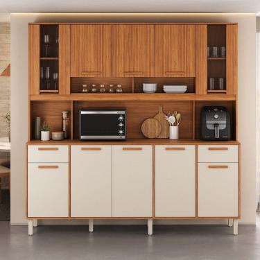 Imagem de Cozinha Compacta 10 Portas 2 Gavetas 200cm com Nicho para Forno Itaflriz Itatiaia Cinamomo/Off White