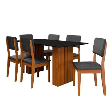 Imagem de Kit Mesa Jantar Santiago 160 Tampo Vidro 6 Cadeiras Córdoba Cinamomo-preto-chumbo