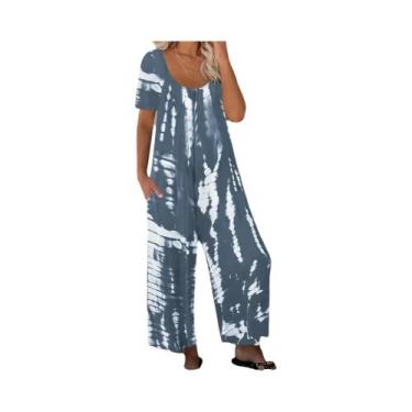 Imagem de Macacão De Verão plus Size Feminino 0XL-5XL Em Cor Sólida Com Bolsos E