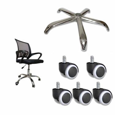 Imagem de Conjunto Rodinha e Base Estrela de Cadeira Escritorio Home Office Confortavel Trabalho Estudo Casa Leitura Peça Reparo