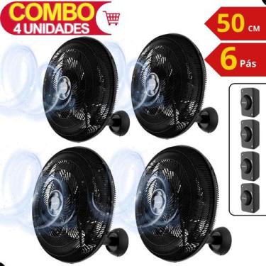 Imagem de Kit 4 Ventilador Parede 6pás Potente Silencioso Loja Igreja Academia -