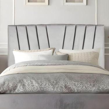 Imagem de Cabeceira Casal Queen Size Cama Estofada 160 Cm Emma Veludo Cinza Clar
