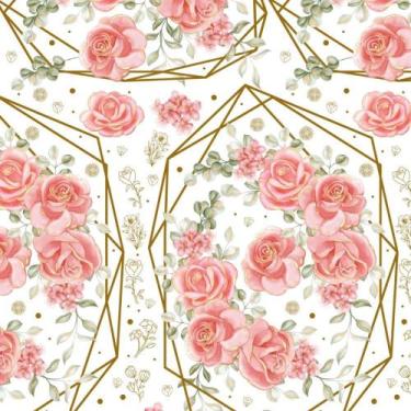 Imagem de Papel Presente Bobina Couchê 60CM. MOD.206 Rosas Ouro Hexag BO-100MTS 