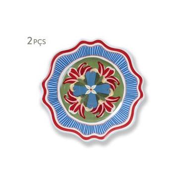 Imagem de Jogo de Pratos de Sobremesa Estampa Floral 02 pçs Colorido