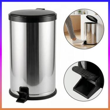 Imagem de Lixeira Aço Inox com Pedal e Tampa Preta 20 Litros Viel
