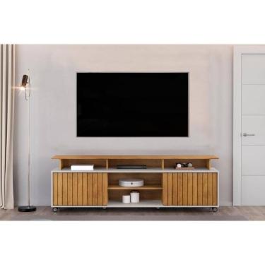 Imagem de Rack Bancada Para Tv Até 70 Polegadas Olimpic Ripado Com Nichos E Rodizios 180x60cm Ced...