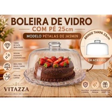 Imagem de Boleira Porta Bolo Prato Vidro 25cm Pétalas De Jasmin Vitazza + Brinde