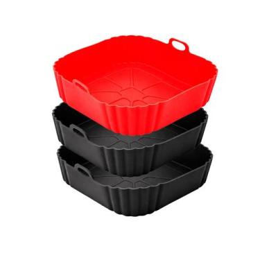 Imagem de Kit 3 Forma Silicone Quadrada Air fryer Cozinha Multiuso Mesa Fritadei