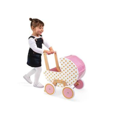Imagem de Carrinho de Boneca Retrô Madeira Candy Brinquedo Infantil Pedagógico J