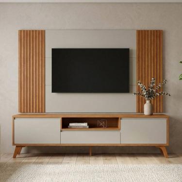Imagem de Rack com Painel para Tv até 65 Polegadas 237cm X 201cm Ripado 100% Mdf Piazza Off White...