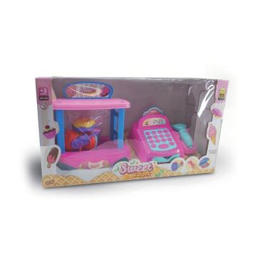 Imagem de Kit Brinquedo Infantil Caixa Registradora e Sorveteira Rosa com Acessórios Educativos Bs Toys