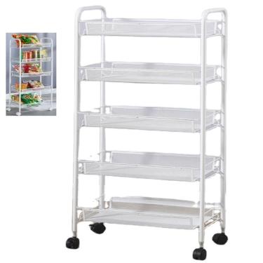 Imagem de Carrinho Organizador Grande 5 Prateleiras Multiuso em Aço Carbono com Rodízios Branco Utibom