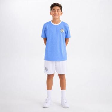 Imagem de Kit Manchester City Mini Craque Logo Juvenil Azul e Branco - Braziline