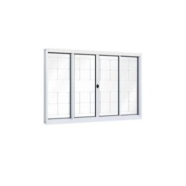 Imagem de Janela de Aço de Correr 100x100cm 4 Folhas com Grade e Vidro Liso Riob