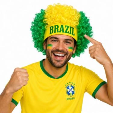 Imagem de Peruca Maluca Encaracolado Faixa Brasil Copa Do Mundo Verde Amarelo - 