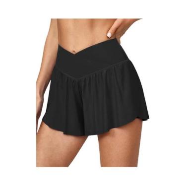 Imagem de Shorts De Corrida Femininos 2 Em 1 Com Corte Borboleta E Crossover Par