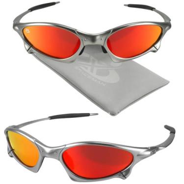 Imagem de oculos sol metálico prata proteção uv masculino lupa + case estiloso p