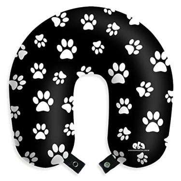 Imagem de Travesseiro de pescoço "Eu amo viajar" apoio cabeça viagem descanso (Preto patinhas)