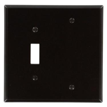 Imagem de Leviton 80506 2-Gang 1-Interruptor 1-Blank Device Combination Wallplate, Midway Size, Thermoset, Box Mount, Marrom