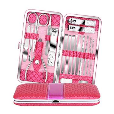 Imagem de Teamkio Conjunto de 18 peças de manicure para pedicure, kit de higiene de viagem, conjunto de cuidados com cortador profissional de aço inoxidável, tesoura, faca, faca de orelha, kit de cuidados com