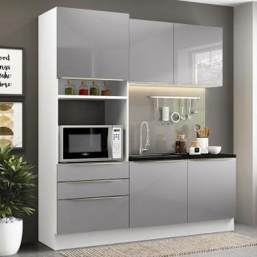 Imagem de Cozinha Compacta Madesa Lux com Armário e Balcão 5 Portas 3 Gavetas - Branco/Cinza