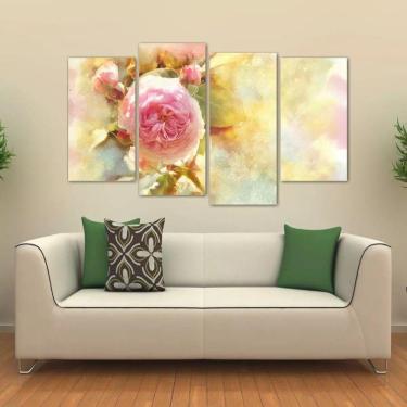 Imagem de Quadro Decorativo Rosa Flor Sala Mosaico Em Tecido 4 Peças 1