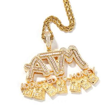 Imagem de ICEDIAMOND Bling CZ Diamond ATM-viciado em dinheiro pingente criativo com colar de corrente de tênis, joias de hip hop banhadas a ouro 18k para homens e mulheres (Gold,20''Tennis)