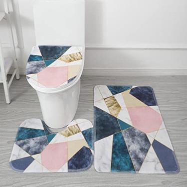 Imagem de 3 pçs/conjunto de tapete de banheiro conjunto de casa tapete de sala de estar banheiro tapete antiderrapante no lavatório banheira tapete de chão lateral capacho de banheiro, geometria rosa azul, 40x50 45x50 50x80cm