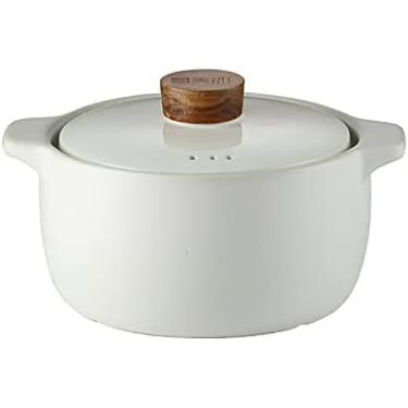 Imagem de KRASS Caçarola de cerâmica, antiaderente panela redonda com tampa, panela de sopa resistente ao calor panelas de argila ensopada panela de cozinha panelas, branco 2,8 l, colecionador 88