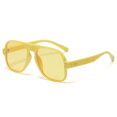 Imagem de Moda Candy Colors Piloto Óculos de Sol Mulheres Retro Designer Rebites Decoração Homens Tendência Verde Quadrado Óculos de Sol, Amarelo Amarelo, A