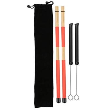 Imagem de Conjunto de pincéis de bastão de bateria cabo de metal eixo de alumínio conjunto de escovas de jazz retrátil fio de metal 19 viga + bolsa de pelúcia acessórios de percussão (preto) acessórios reproduzidos
