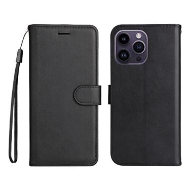 Imagem de YINGDAFENG Capa para iPhone 14/14 Pro/14 Plus/14 Pro Max, capa flip protetora magnética de couro PU com compartimento para cartão alça de pulso suporte de visualização TPU à prova de choque capa interior, preta, 14 plus 6,7 polegadas
