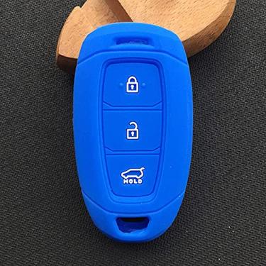 Imagem de YJADHU Capa de borracha de silicone para chave de carro 3 botões capa capa, apto para Hyundai Kona 2017 I30 Ix35 Solaris Azera Elantra Grandeur Ig, azul