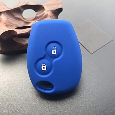 Imagem de YJADHU Capa de chave de carro de silicone, capa de chave remota, apto para Renault 2 botões Kangoo Dacia Scenic Megane Sandero Captur Twingo Modus, azul