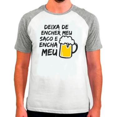 Imagem de Camiseta Raglan Frases Humor Cinza Branca Masc17 - Design Camisetas
