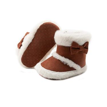 Imagem de Botas de Neve para Bebês Jueshanzj Botas de Inverno de Pelúcia com Laço Antiderrapante Marrom 0-6 Meses