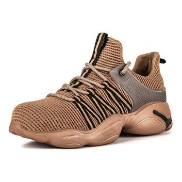 Imagem de SafeByAlex sapato de segurança para trabalho com bico de aço, estilo tênis superleve, entressola Kelver, sola de EVA para homens e mulheres, 810 - Marrom, 14.5 Women/12 Men