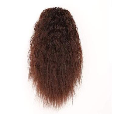 Imagem de Extensão de cabelo em rabo de cavalo alto ondulado de 14"Clipe de uma peça em clipe de rabo de cavalo preto castanho