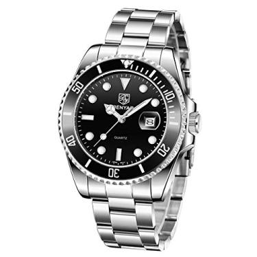 Imagem de BY BENYAR Relógios masculinos multifuncionais cronógrafo data quartzo relógio para homens preto aço inoxidável/pulseira de couro relógio de pulso analógico presente casual luxo negócios,