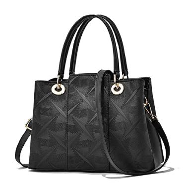 Imagem de Bolsa tiracolo elegante com alça superior para mulheres bolsa de couro em relevo bolsa de ombro grande feminina sacola pruse, Preto