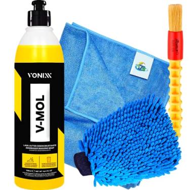 Imagem de Kit Automotivo Para Lavar Toalha de Secagem 50x90 Luva de Microfibra Tentaculos Shampoo V-mol 500ml Vonixx Pincel
