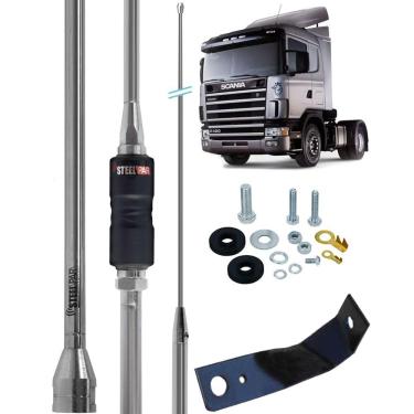 Imagem de Antena Base Embutida Cromada Px Argentina Inox 1,63m Suporte Dianteiro Scania Carona Parafusos